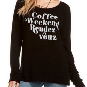 Chaser coffee weekend rendezvous graphic sweatshirt black blue medium NWT